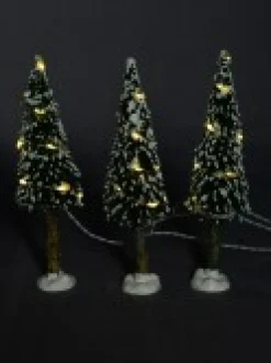Best Christmas Warehouse Snow Flocked Illuminated Pine Tree Christmas Village Figurines - 3 X 19Cm