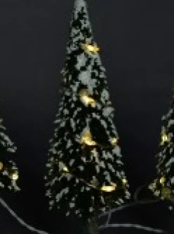 Best Christmas Warehouse Snow Flocked Illuminated Pine Tree Christmas Village Figurines - 3 X 19Cm