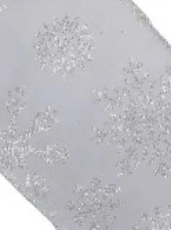 Best Christmas Warehouse Snowflake Pattern On Sheer White Christmas Ribbon With White Edging - 3M