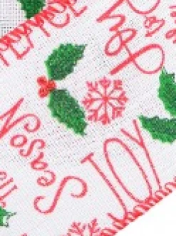 Sale Christmas Warehouse Snowflakes, Font & Mistletoes On Mesh Look Fabric Christmas Ribbon - 3M