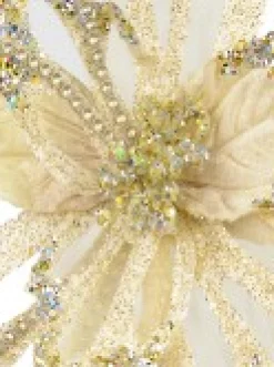 Discount Christmas Warehouse Soft Gold Poinsettia With Diamantes Decorative Christmas Flower Pick - 23Cm