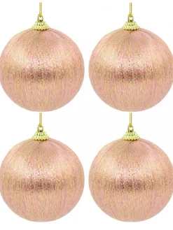 Outlet Christmas Warehouse Spectacular Pink Christmas Baubles Decorated With Gold Silk Thread - 8 X 75Mm