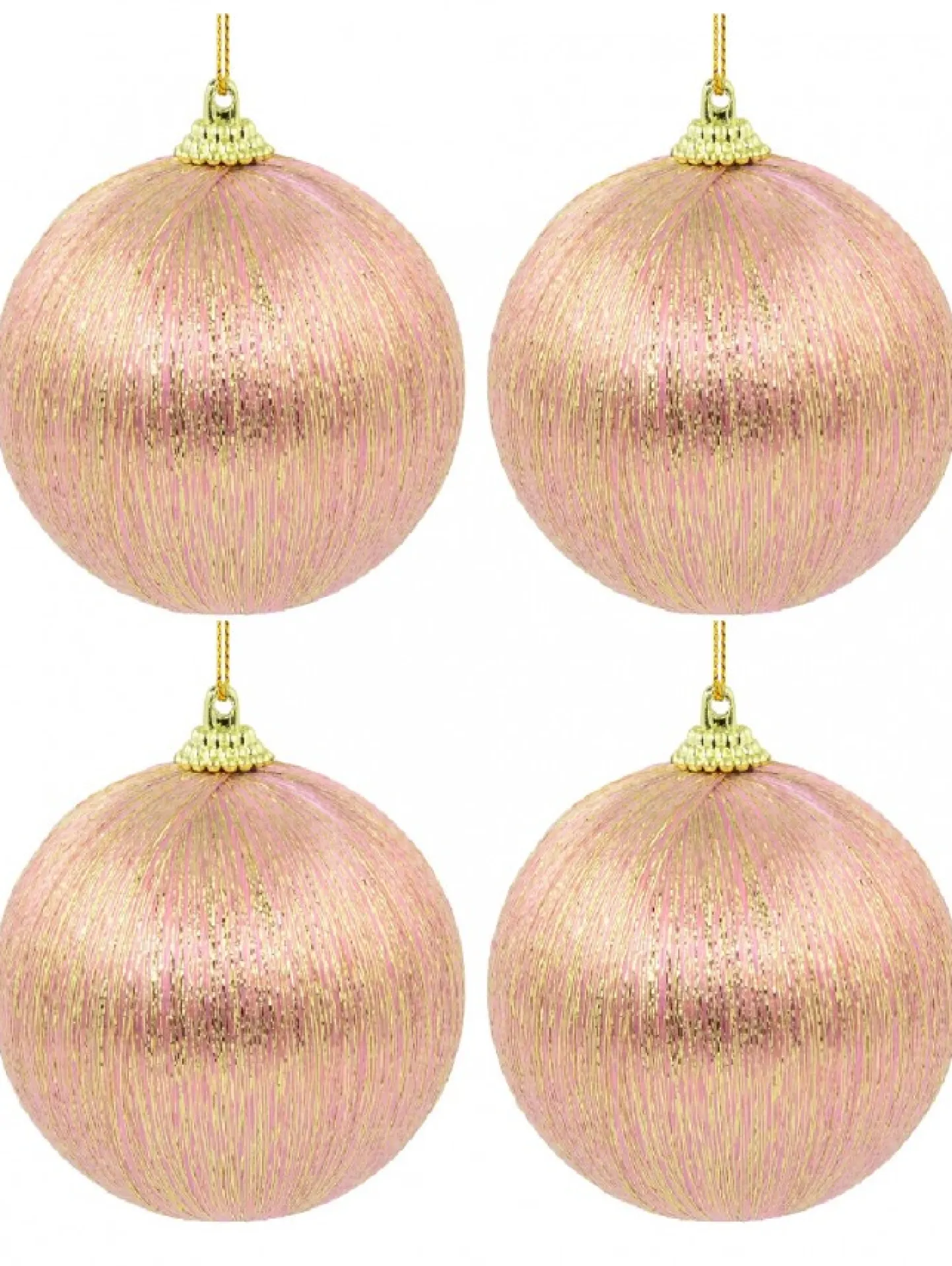 Outlet Christmas Warehouse Spectacular Pink Christmas Baubles Decorated With Gold Silk Thread - 8 X 75Mm