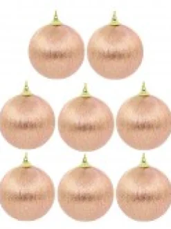 Outlet Christmas Warehouse Spectacular Pink Christmas Baubles Decorated With Gold Silk Thread - 8 X 75Mm