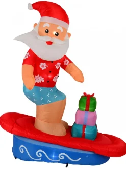 Outlet Christmas Warehouse Surfs Up Santa On Surfboard Illuminated Christmas Inflatable Display - 1.8M