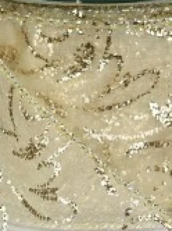 Cheap Christmas Warehouse Swirl Pattern Cream On Sheer Christmas Ribbon With Gold Glitter Edging - 3M