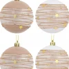 Cheap Christmas Warehouse Taupe, White & Clear Baubles With Gold Stars & Glitter Lines - 4 X 80Mm