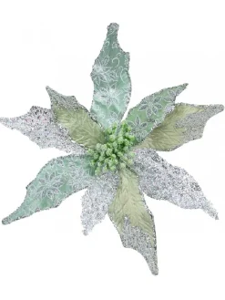 New Christmas Warehouse Three Petal Style Mint & Silver Cactus Decorative Christmas Flower Pick - 22Cm