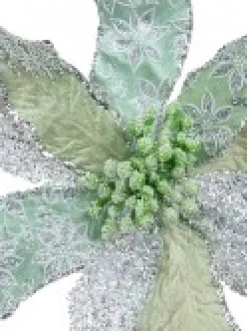 New Christmas Warehouse Three Petal Style Mint & Silver Cactus Decorative Christmas Flower Pick - 22Cm