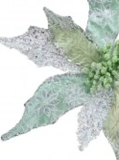 New Christmas Warehouse Three Petal Style Mint & Silver Cactus Decorative Christmas Flower Pick - 22Cm