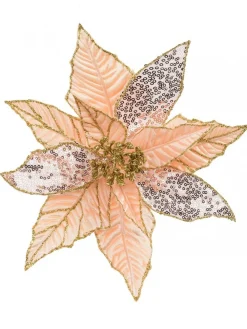 Discount Christmas Warehouse Three Style Peach Pink Poinsettia Decorative Christmas Floral Pick - 28Cm