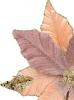 New Christmas Warehouse Three Style Pink & Rose Gold Poinsettia Decorative Christmas Flower Pick - 28Cm
