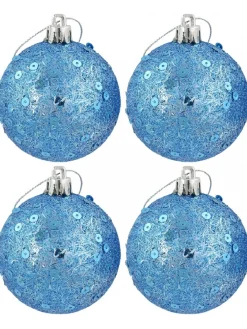 Cheap Christmas Warehouse Turquoise Glittered & Sequin Christmas Bauble Decorations - 6 X 60Mm