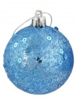 Cheap Christmas Warehouse Turquoise Glittered & Sequin Christmas Bauble Decorations - 6 X 60Mm