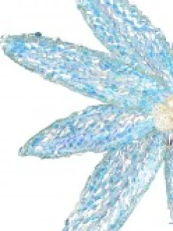 Best Christmas Warehouse Turquoise Poinsettia With Iridescent Sequins Christmas Flower Pick - 26Cm