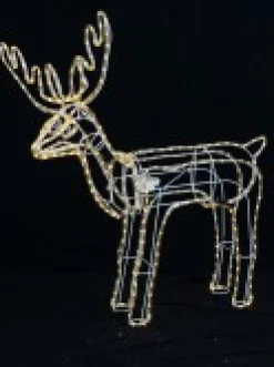 Hot Christmas Warehouse Warm White Led Large Standing Reindeer Bull 3D Rope Light Silhouette - 1.1M