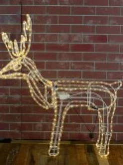 Hot Christmas Warehouse Warm White Led Large Standing Reindeer Bull 3D Rope Light Silhouette - 1.1M