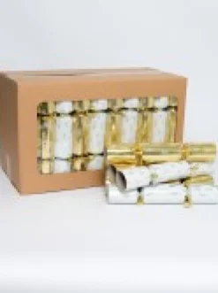 Online Christmas Warehouse White & Gold With Pine Christmas Tree Branches Print Bon Bons - 50 X 30Cm