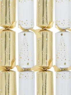 New Christmas Warehouse White & Shiny Gold Stars Christmas Tree Pattern Design Bon Bons - 8 X 29Cm