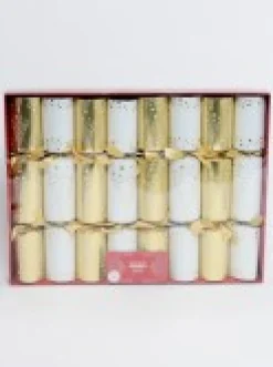 New Christmas Warehouse White & Shiny Gold Stars Christmas Tree Pattern Design Bon Bons - 8 X 29Cm