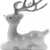 Clearance Christmas Warehouse White & Silver Glittered Flocked Sitting Christmas Reindeer Ornament - 24Cm