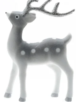 Outlet Christmas Warehouse White & Silver Glittered Flocked Standing Christmas Reindeer Ornament - 44Cm