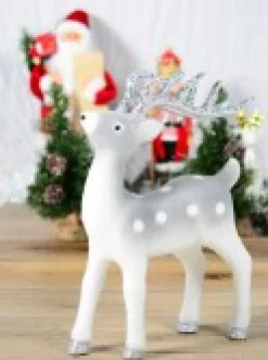 Outlet Christmas Warehouse White & Silver Glittered Flocked Standing Christmas Reindeer Ornament - 44Cm