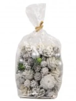 Sale Christmas Warehouse White Glittered Assorted Natural Pine Cones & Foliage Decoration Mix - 300G