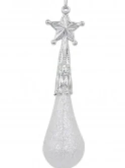 New Christmas Warehouse White Glittered Teardrop Christmas Tree Hanging Decorations - 8 X 11Cm
