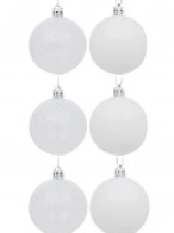 Best Sale Christmas Warehouse White Gloss & Clear With White Frost Christmas Bauble Decorations - 6 X 60Mm