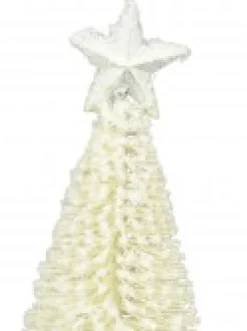 Hot Christmas Warehouse White Iron Christmas Tree With Snow Dust & Star Table Top Ornament - 19Cm