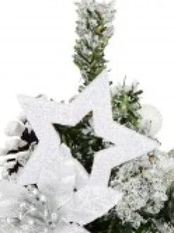Clearance Christmas Warehouse White Poinsettia & Silver Decorations Tabletop Christmas Tree Ornament - 18Cm