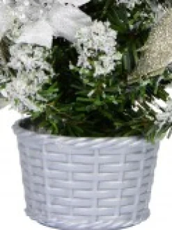 Clearance Christmas Warehouse White Poinsettia & Silver Decorations Tabletop Christmas Tree Ornament - 18Cm