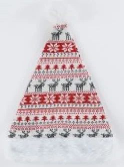 Store Christmas Warehouse White, Red & Grey Knitted Sweater Look Santa Hat - One Size Fits Most