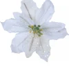 Flash Sale Christmas Warehouse White Sequin & Fabric Petal Poinsettia Decorative Christmas Flower Pick - 14Cm