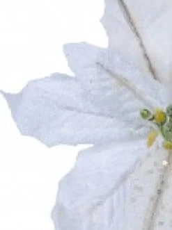 Flash Sale Christmas Warehouse White Sequin & Fabric Petal Poinsettia Decorative Christmas Flower Pick - 14Cm