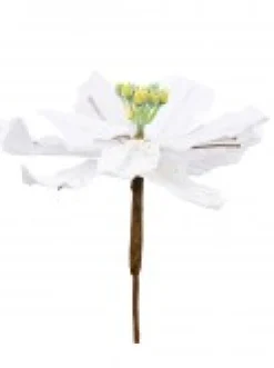 Flash Sale Christmas Warehouse White Sequin & Fabric Petal Poinsettia Decorative Christmas Flower Pick - 14Cm