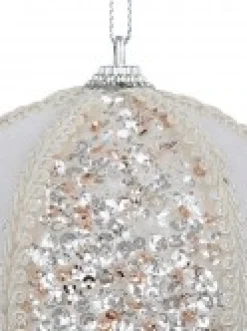 Shop Christmas Warehouse White Sequin & Velvet Bauble Christmas Tree Hanging Decoration - 11Cm