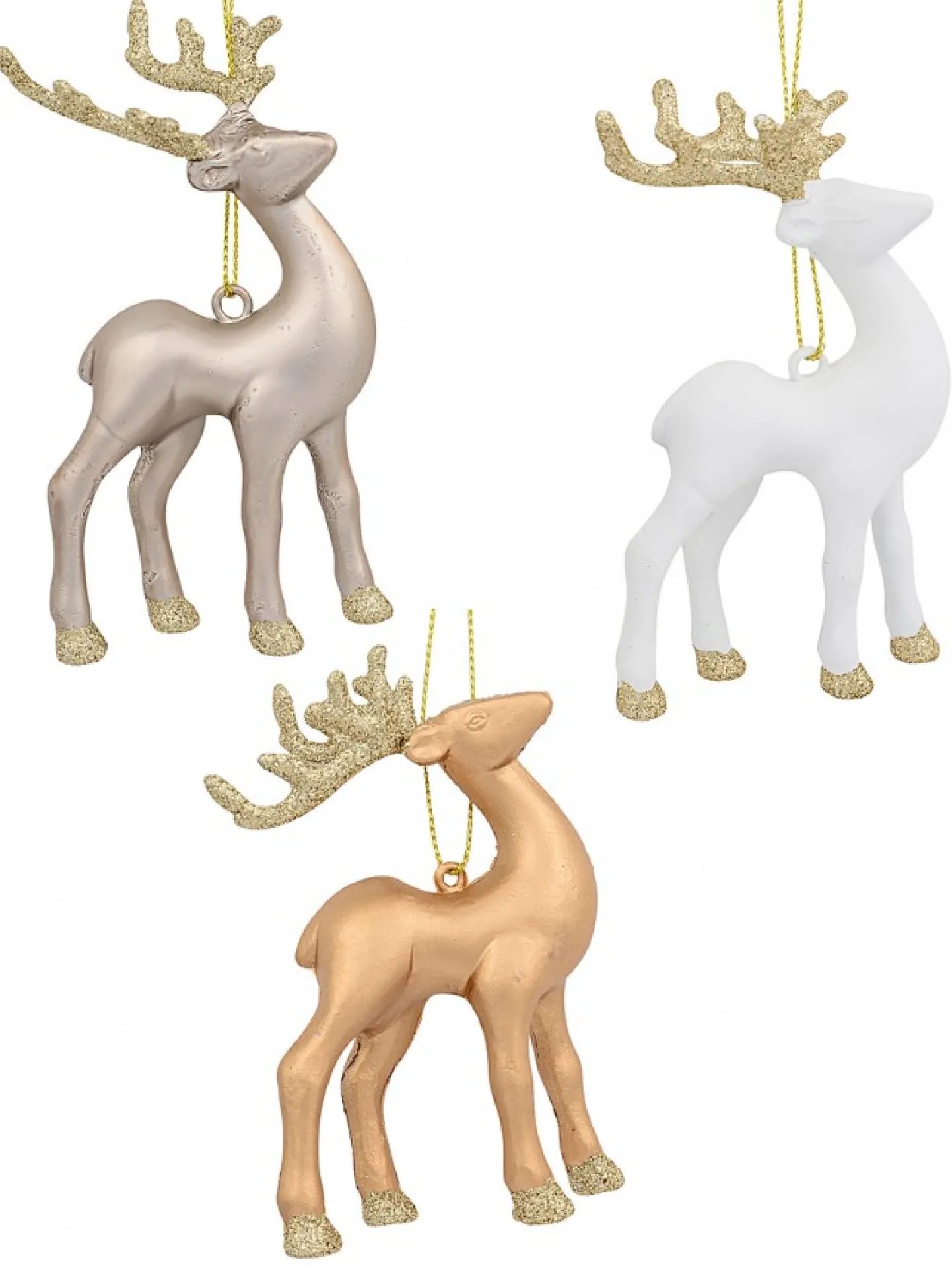 Hot Christmas Warehouse White, Silver & Gold Reindeer Christmas Tree Hanging Decorations - 3 X 12Cm