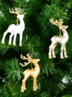 Hot Christmas Warehouse White, Silver & Gold Reindeer Christmas Tree Hanging Decorations - 3 X 12Cm