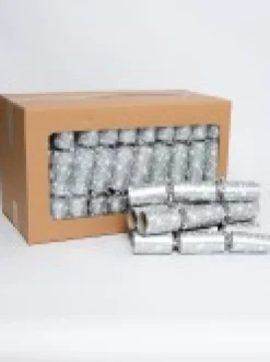 Cheap Christmas Warehouse White Stars Pattern Design On Silver Christmas Cracker Bon Bons - 50 X 30Cm
