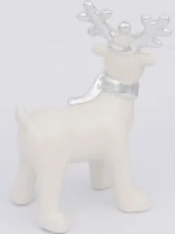 New Christmas Warehouse White Winter Reindeer With Scarf Ceramic Christmas Ornament - 14Cm