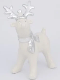 New Christmas Warehouse White Winter Reindeer With Scarf Ceramic Christmas Ornament - 14Cm