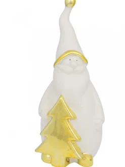 Flash Sale Christmas Warehouse White Winter Santa With Gold Tree Ceramic Christmas Ornament - 15Cm