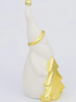Flash Sale Christmas Warehouse White Winter Santa With Gold Tree Ceramic Christmas Ornament - 15Cm