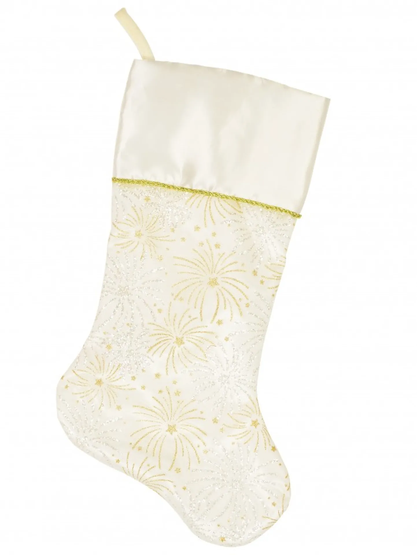 Sale Christmas Warehouse White With Gold & Iridescent Glitter Sunburst Pattern Christmas Stocking - 48Cm