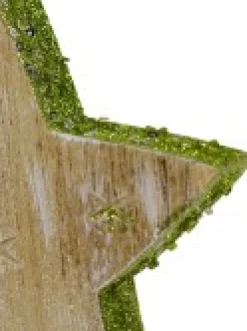 Flash Sale Christmas Warehouse Wood Star With Green Glitter Trim Christmas Tree Hanging Decoration - 12Cm