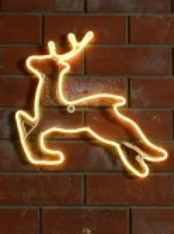 Best Christmas Warehouse Yellow Prancing Reindeer Neon Flex Rope Light Silhouette - 44Cm